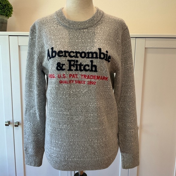 Abercrombie & Fitch Embroidered Logo Crew Neck Pullover Sweater Size XSmall Grey - Picture 2 of 14